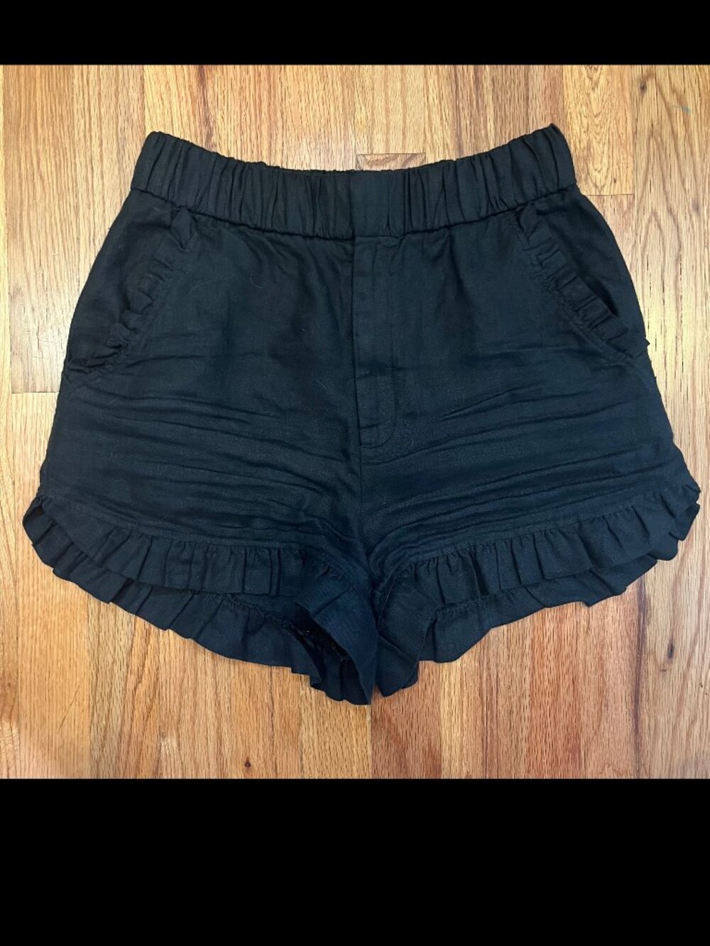 & Other Stories High Waist Linen Frilled Ruffle Black Shorts